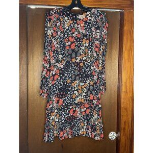 Anthropologie KACHEL Boho Dress Floral Black Print Ruffle Hem sz 8